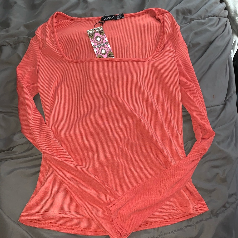 Boohoo Pink Square Neck Top